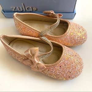 Zula Shoes Blush Sequin Rhinestone Bow Flats NWT Size 9